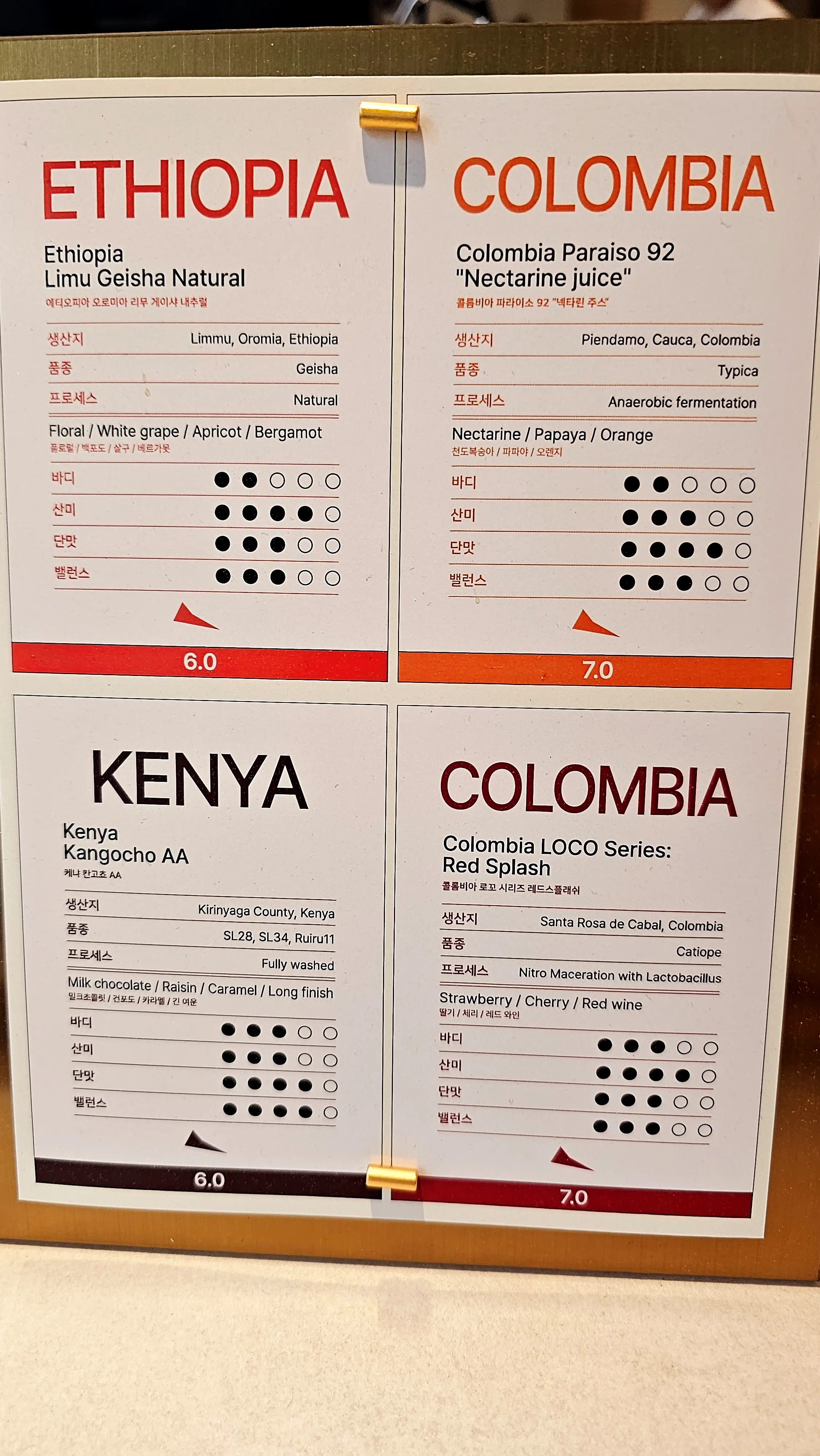 크래킹커피 강동점 원두종류