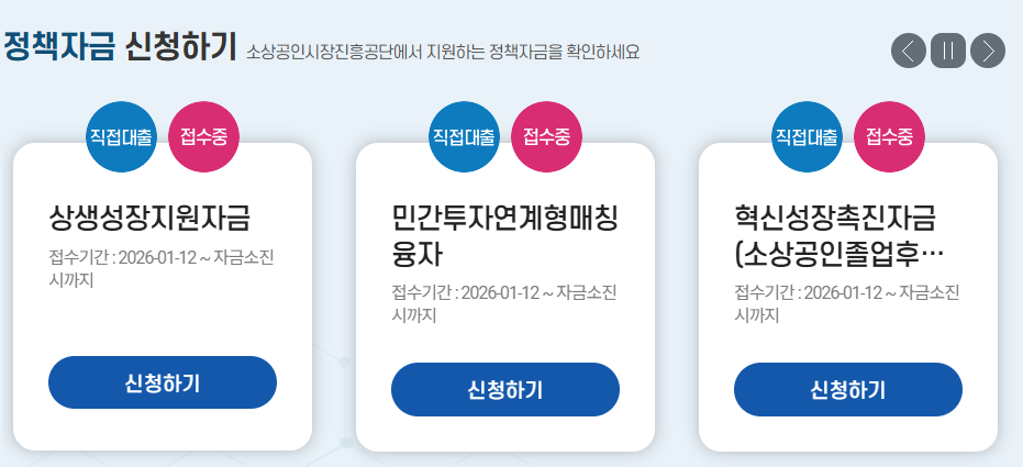 2026 소상공인 정책자금 종류 신청방법 자격확인