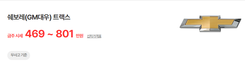 트랙스 중고차 시세 무사고 기준 평균 가격