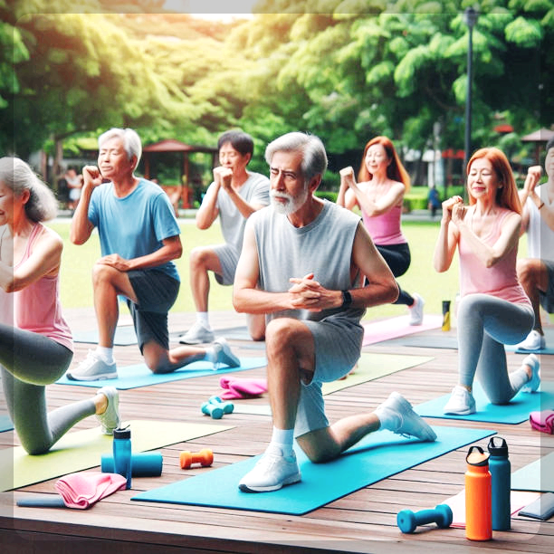 운동하는 중장년 사람들