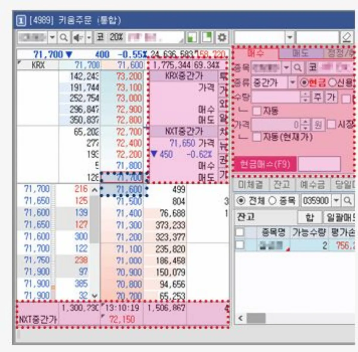 키움증권 HTS 중간가 주문 예시 이미지