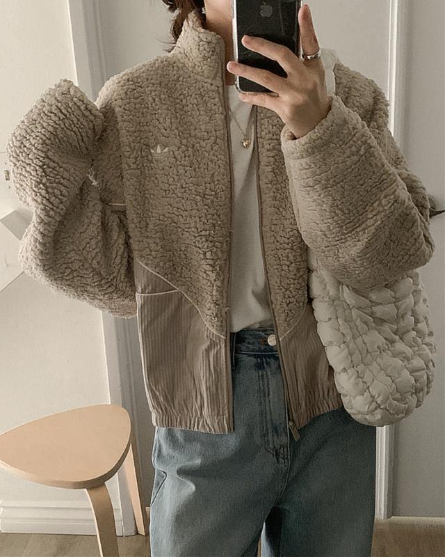 아디다스 여성 오리지널 쉐르파 코듀로이 믹스 플리스 집업 자켓