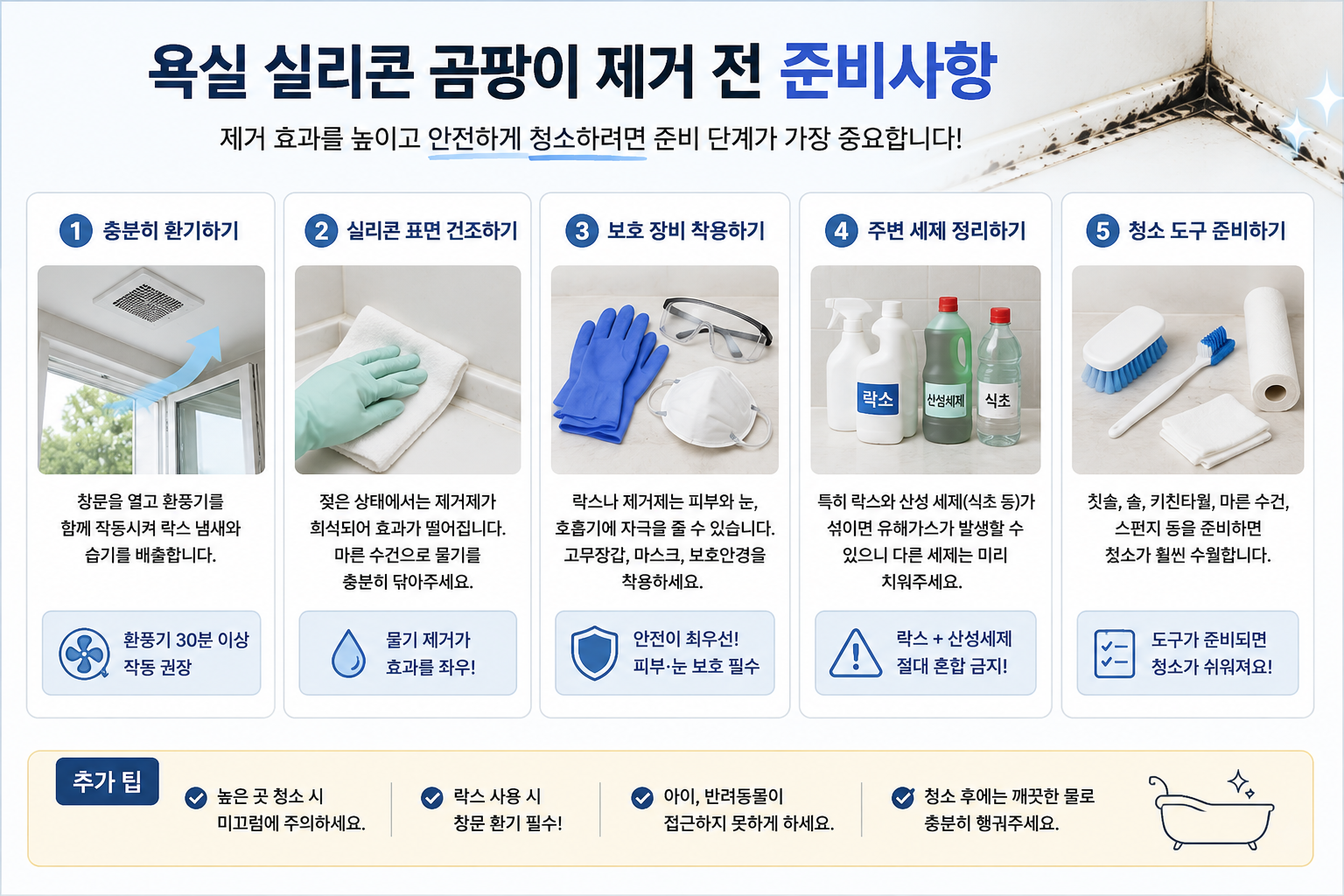 욕실 실리콘 곰팡이 제거 전 준비사항 정리 이미지