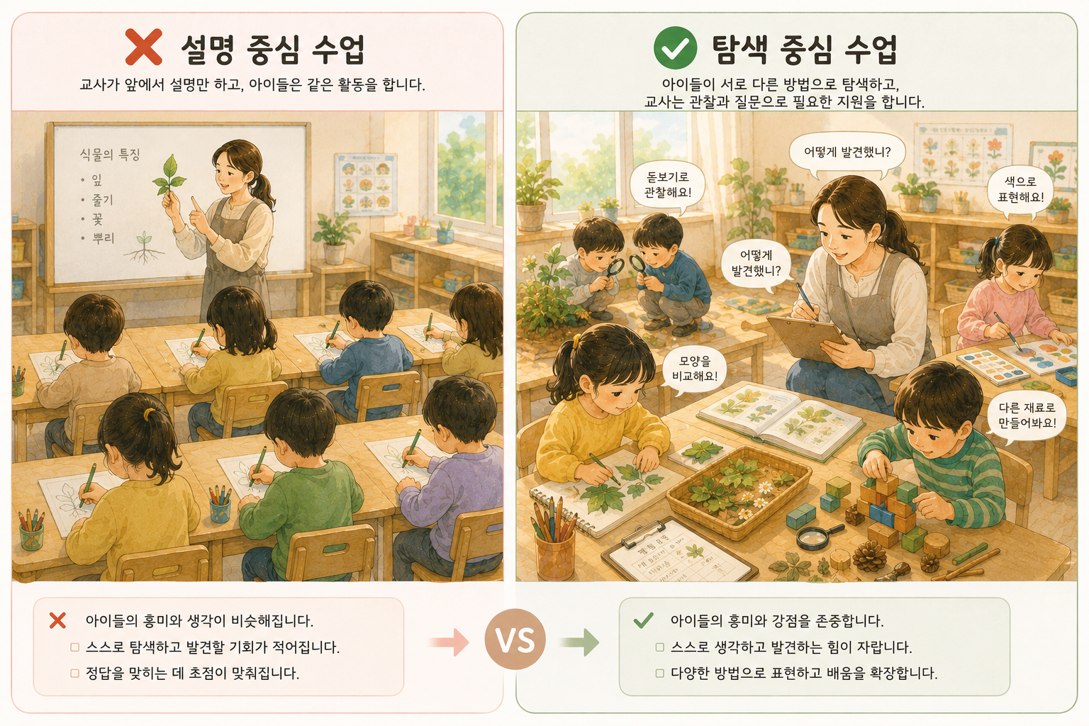 아이들의 탐색을 이끄는 수업 비교