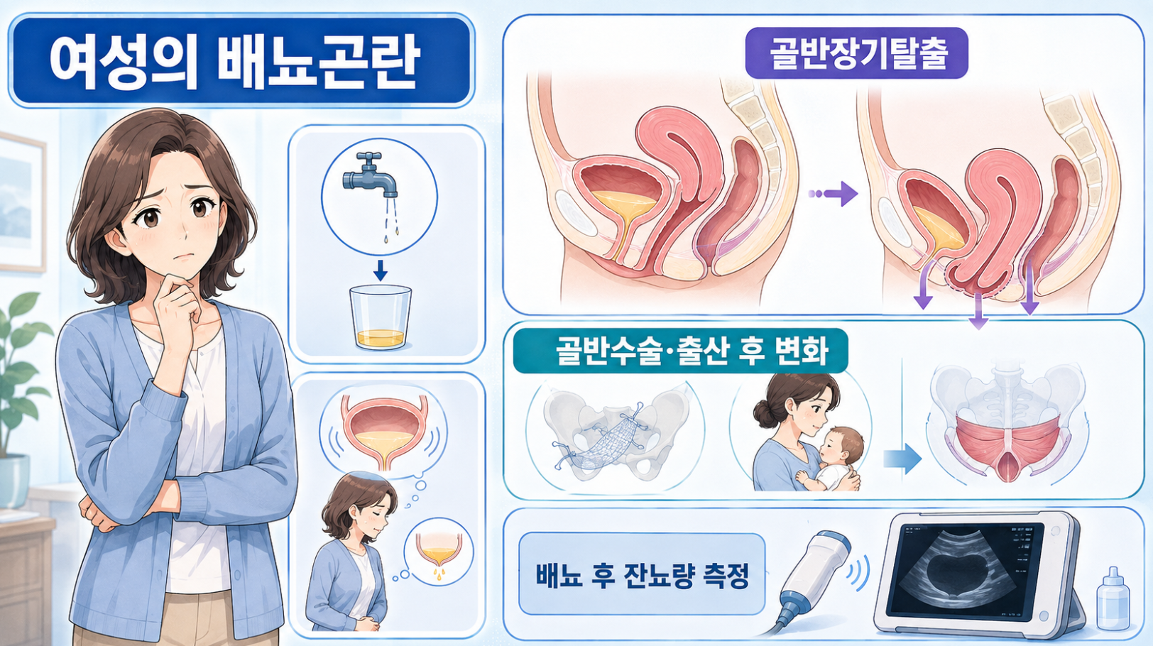 여성의 배뇨곤란과 골반장기탈출, 골반수술&middot;출산 후 변화 및 잔뇨검사