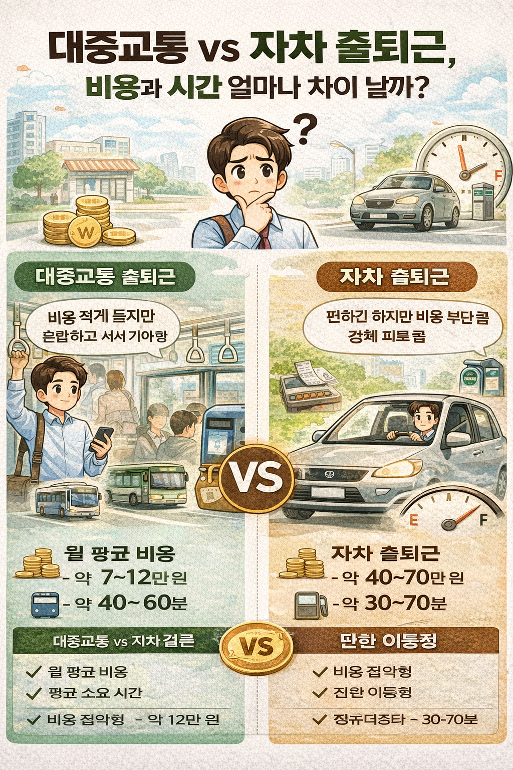 대중교통 vs 자동차 출퇴근 비교