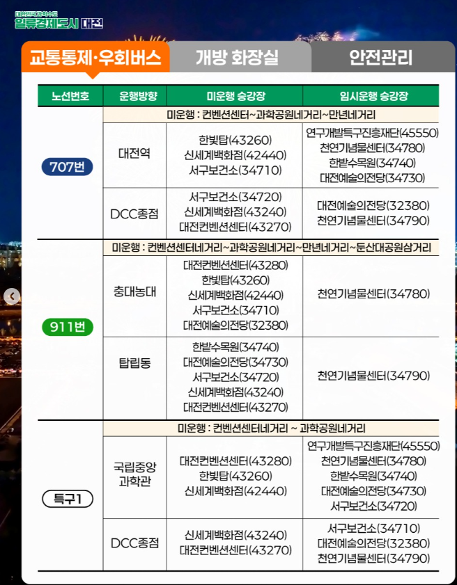 대전한화불꽃축제 우회버스