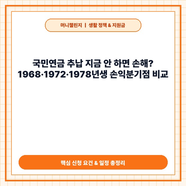 국민연금 추납 지금 안 하면 손해? 출생연도별 손익분기점 및 신청 가이드