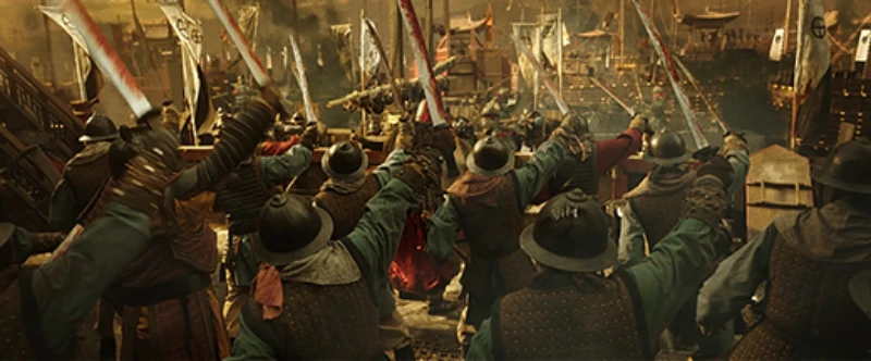 노량: 죽음의 바다에서 승리를 기르는 다짐 장면