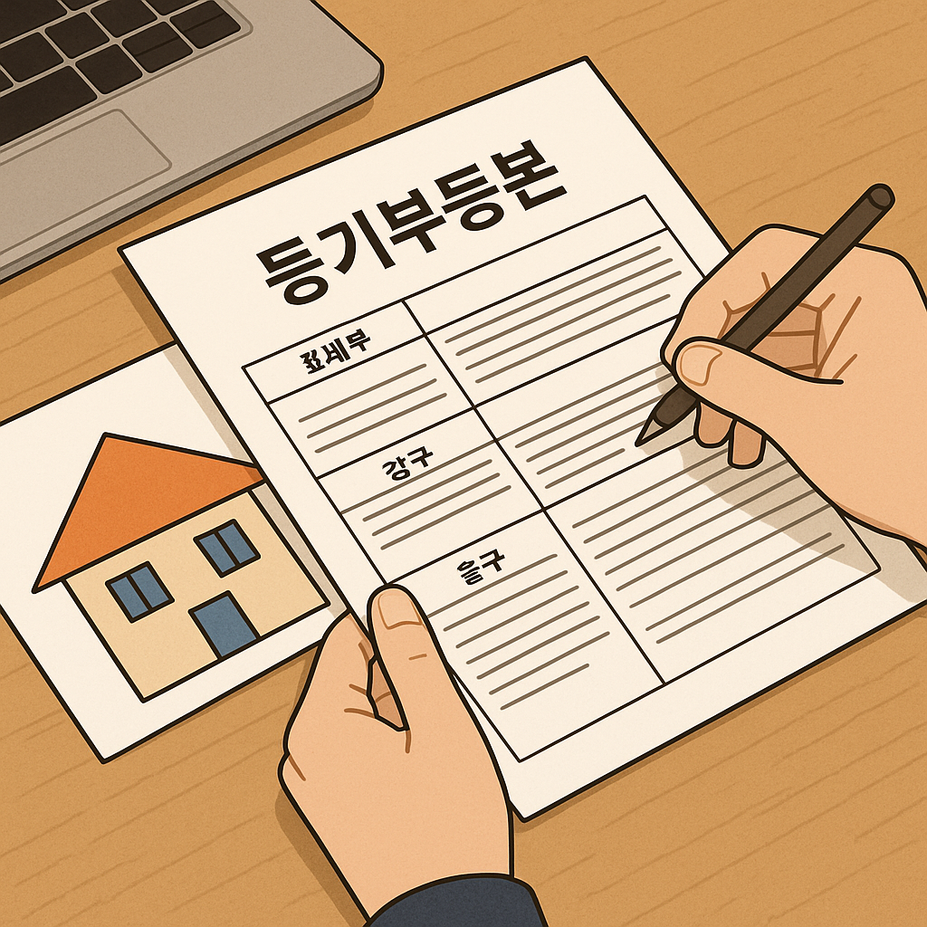 등기부등본을 체크하는 모습의 쎔네일 이미지