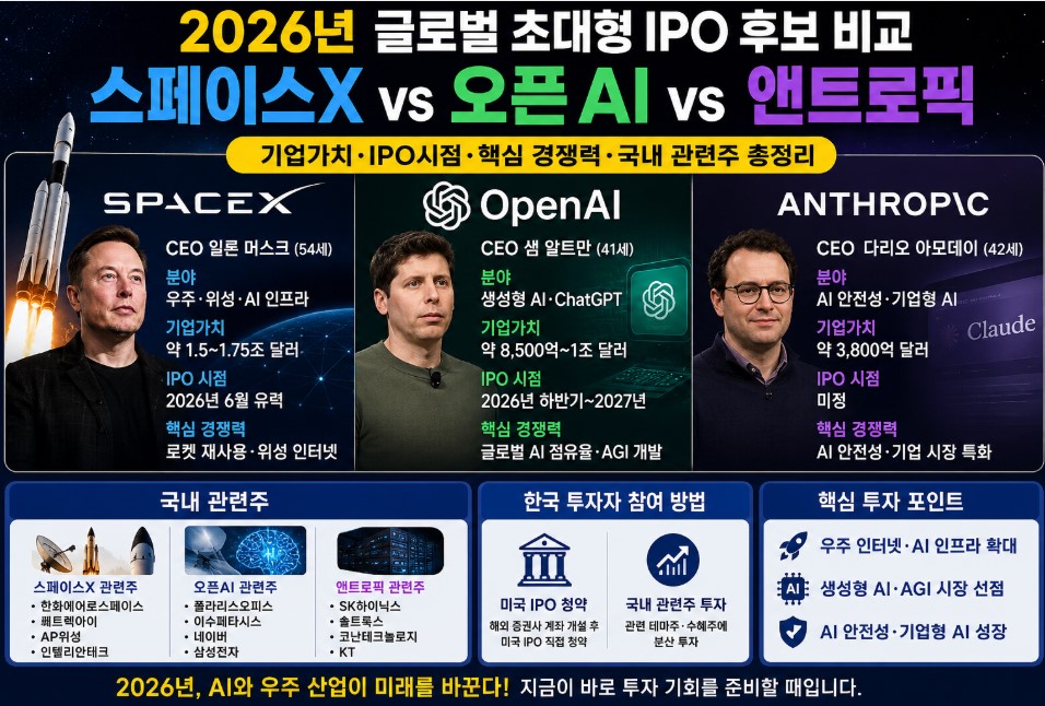2026 스페이스X·오픈AI·앤트로픽 비교 총정리