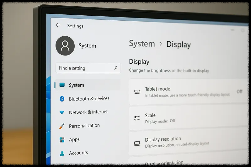 바탕화면 아이콘 복구를 위해 태블릿 모드 해제 또는 디스플레이 설정을 수정하는 장면