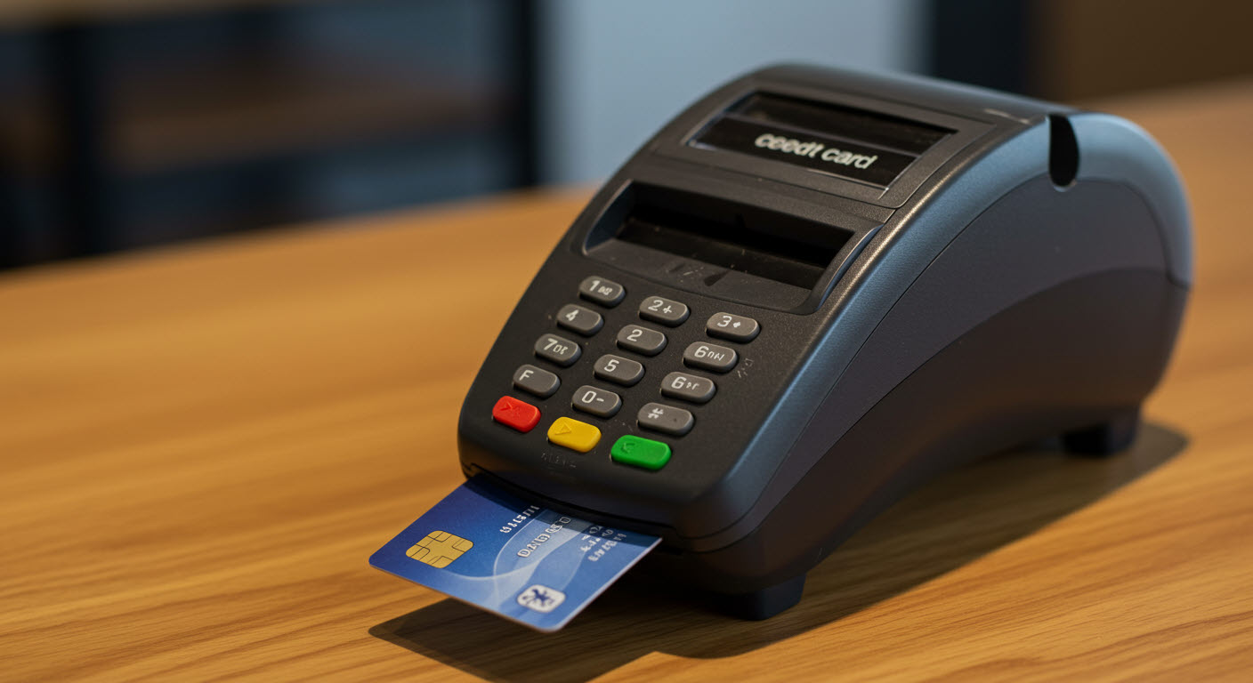 신용카드계산단말기에 꽂힌 신용카드