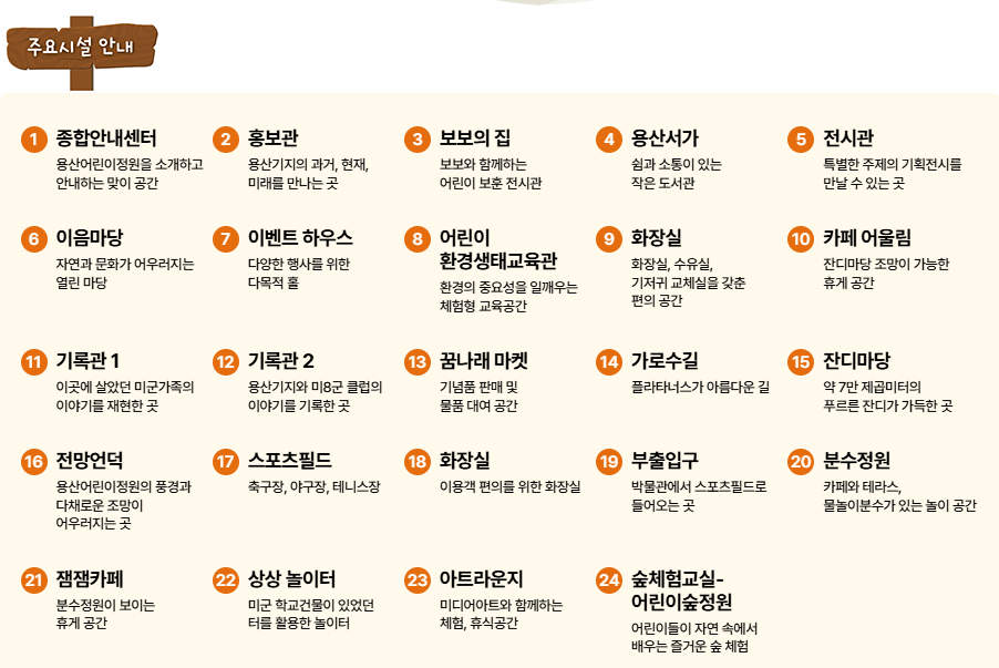 용산어린이정원 주요시설안내