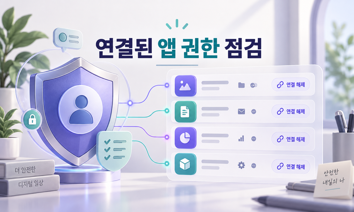 Google 계정에 연결된 외부 앱의 로그인과 데이터 접근 권한을 점검하는 보안 삽화