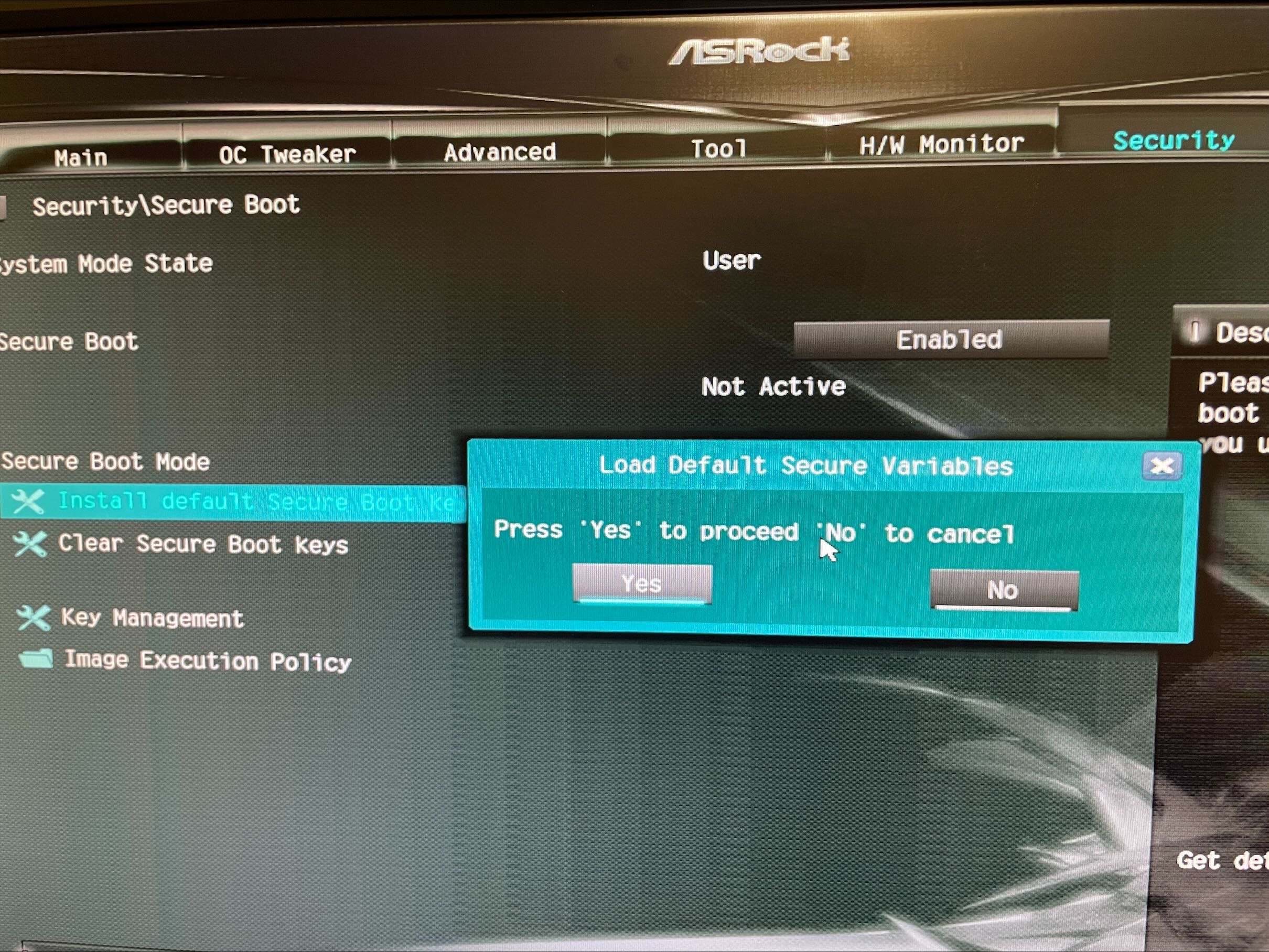 install default secure boot keys