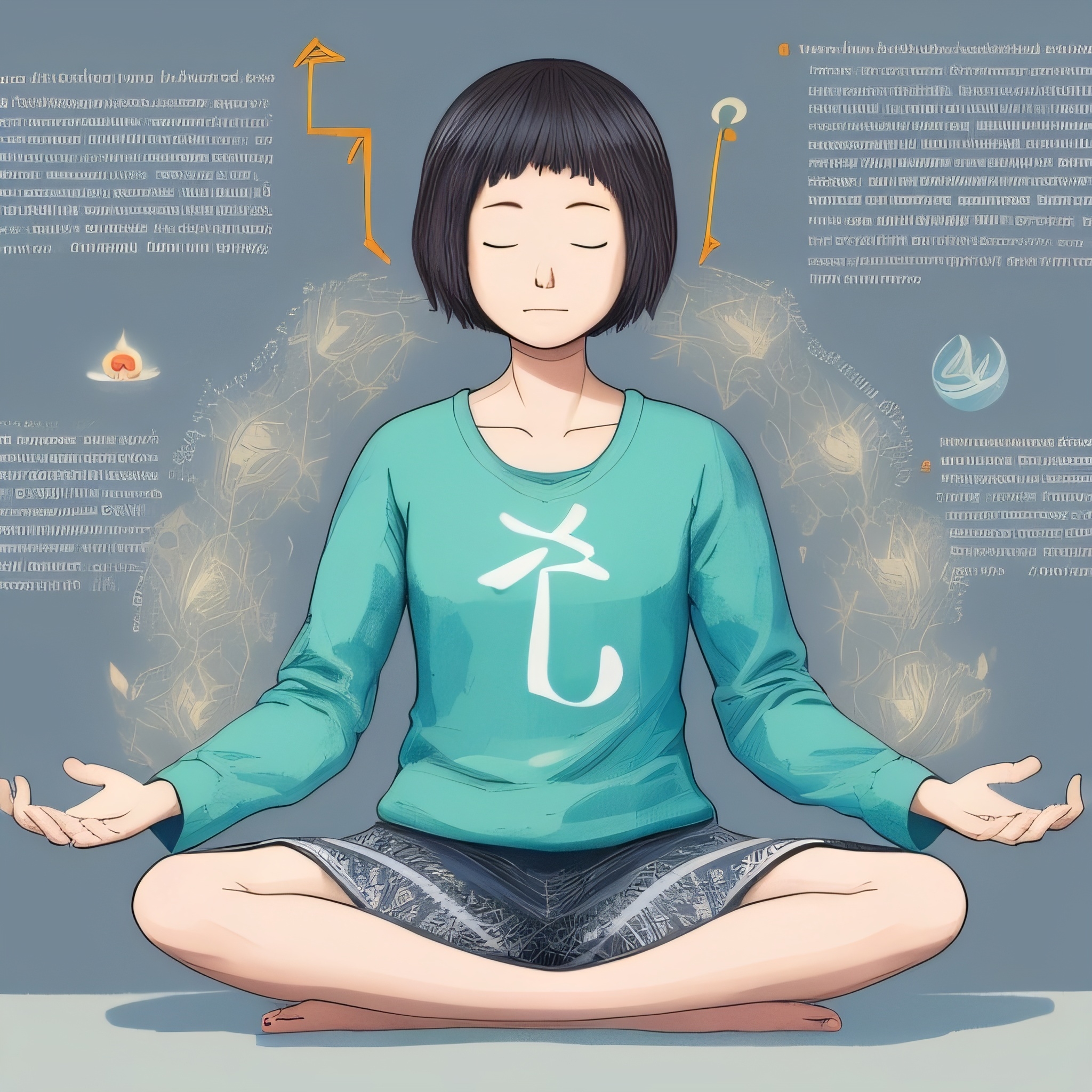 명상을 하고 있는 여성의 그림입니다. 깊은 명상에 빠진 듯 합니다.