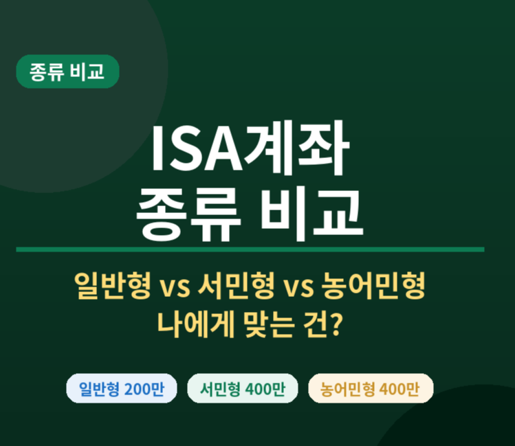ISA계좌 종류 비교 &mdash; 일반형 vs 서민형 vs 농어민형, 나에게 맞는 건?