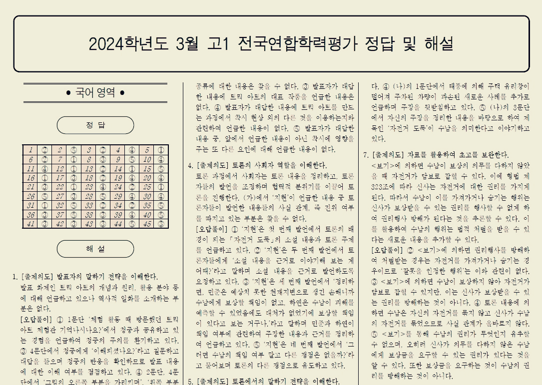 3월 모의고사 2024년도 시험지 답지 고3, 고2, 고1 다운로드 총모음