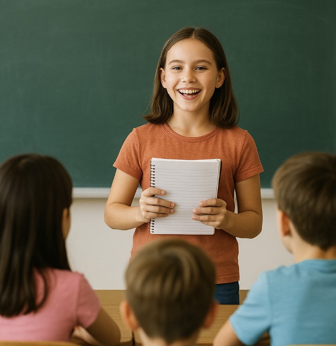 발표하는 여자아이 사진