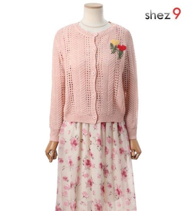 양꽃 자수 니트 가디건