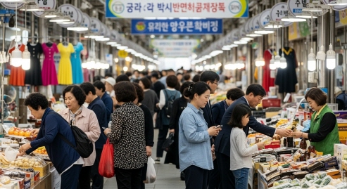 재래시장에서 소비를 촉진하는 모습