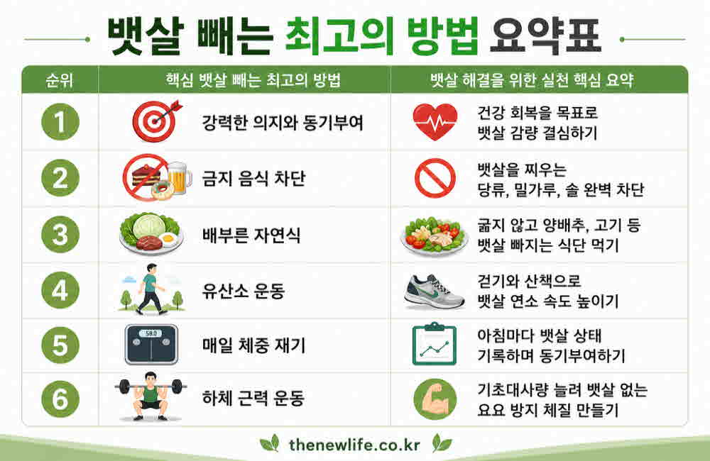 뱃살 빼는 최고의 방법 요약표