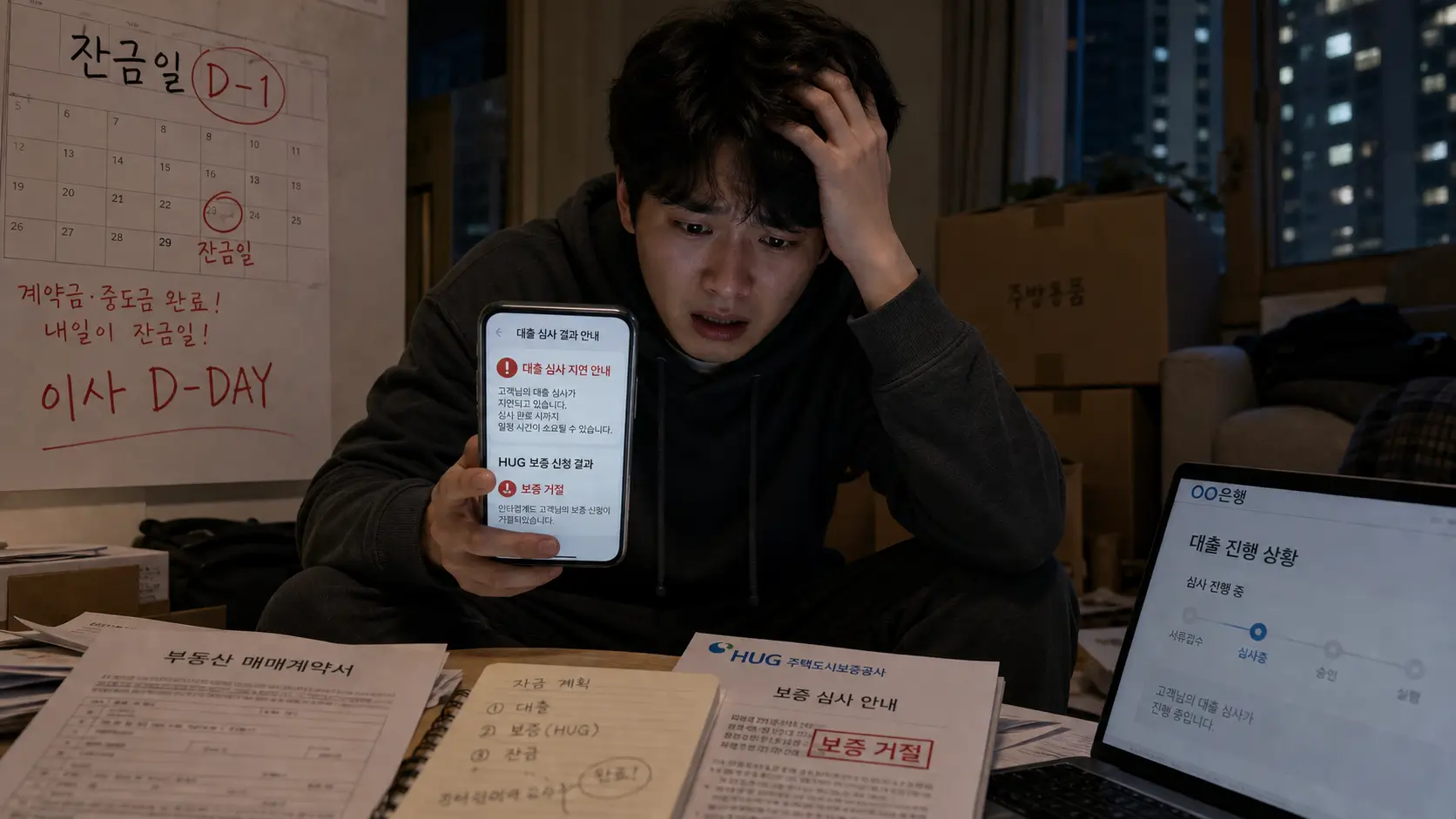 잔금일 전날 은행 대출 심사 지연 및 HUG 보증 거절로 멘붕에 빠진 청년 대출 신청자