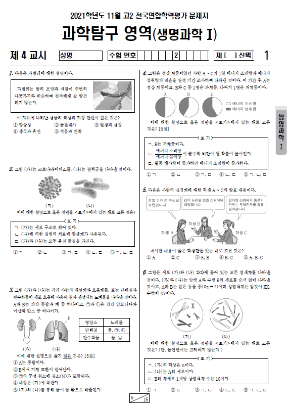 2021-11월-고2-모의고사-생명과학 1-기출문제-다운