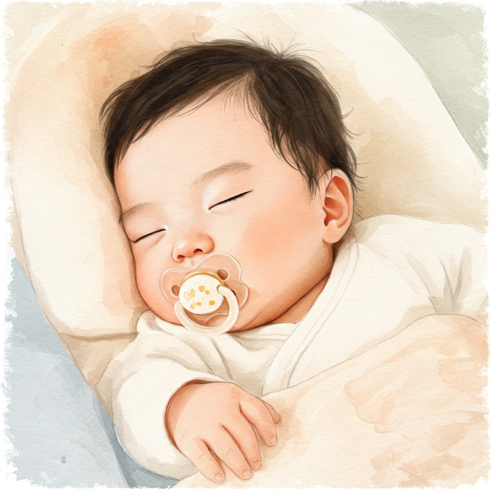 공갈젖꼭지 물고 잠든 아이