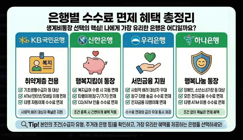 생계비통장 은행별 우대혜택 비교 [2026년 최신] 수수료 면제 및 금리 우대 조건 정리