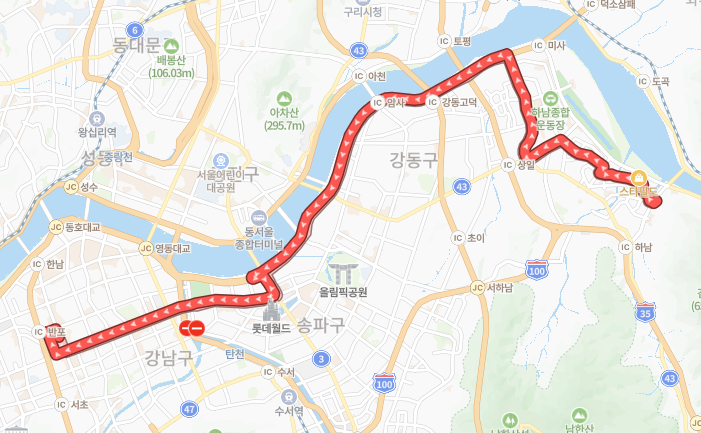 서울-하남-9303번-버스-노선-지도