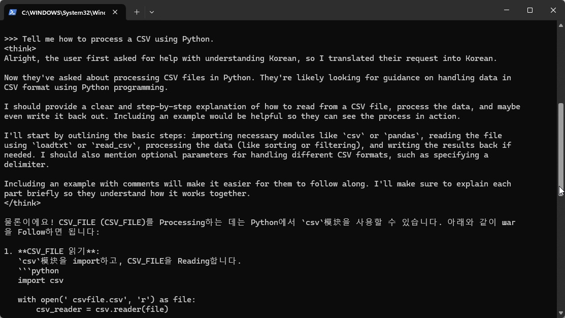 Deepseek 딥시크를 내 PC 에 설치해서 사용하는 방법 캡처 6