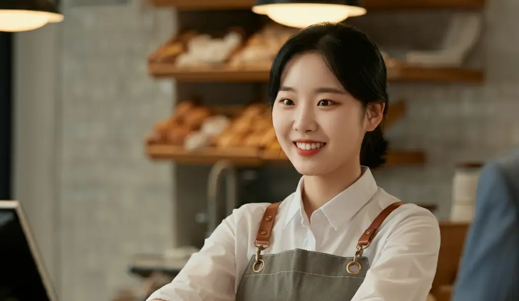 고객에게 인사하는 여성