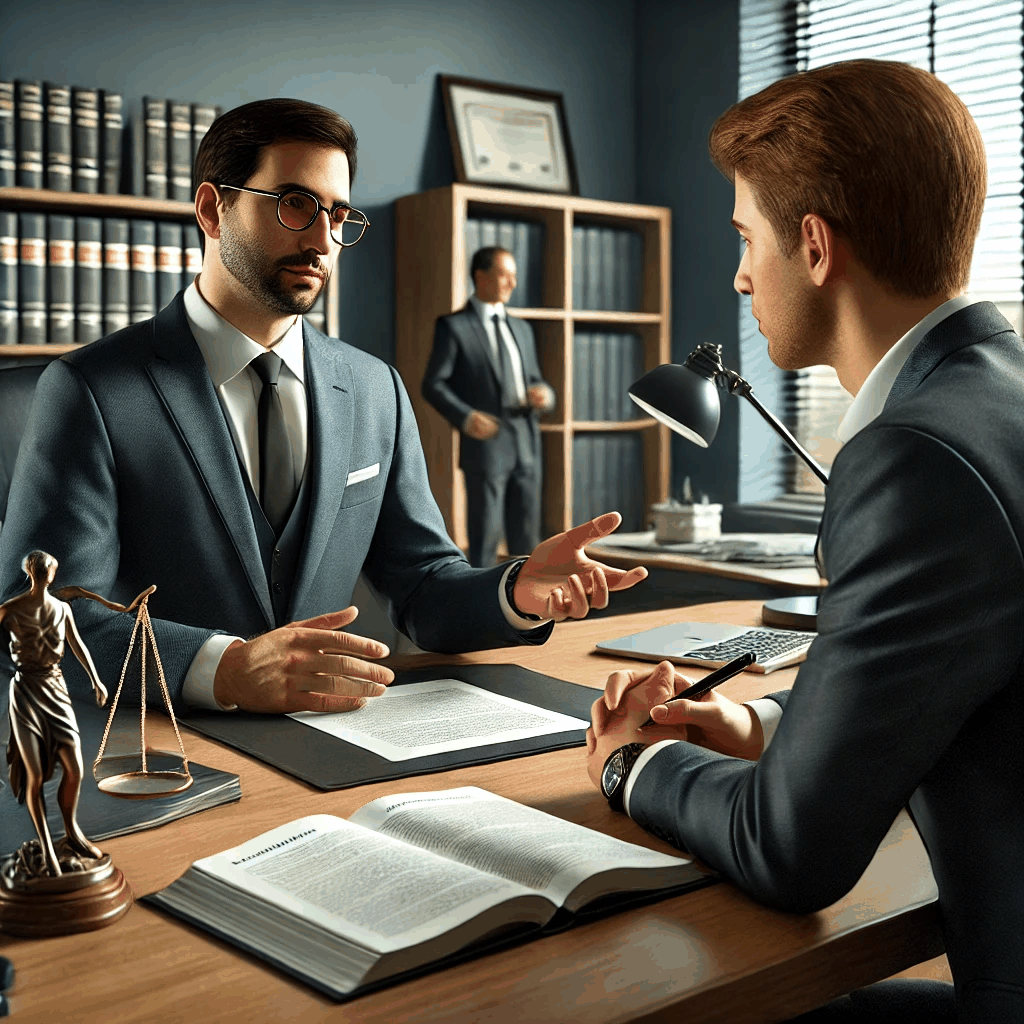 법률 사무실에서 변호사가 고객에게 무효와 취소의 차이를 설명하는 현실적인 상담 장면