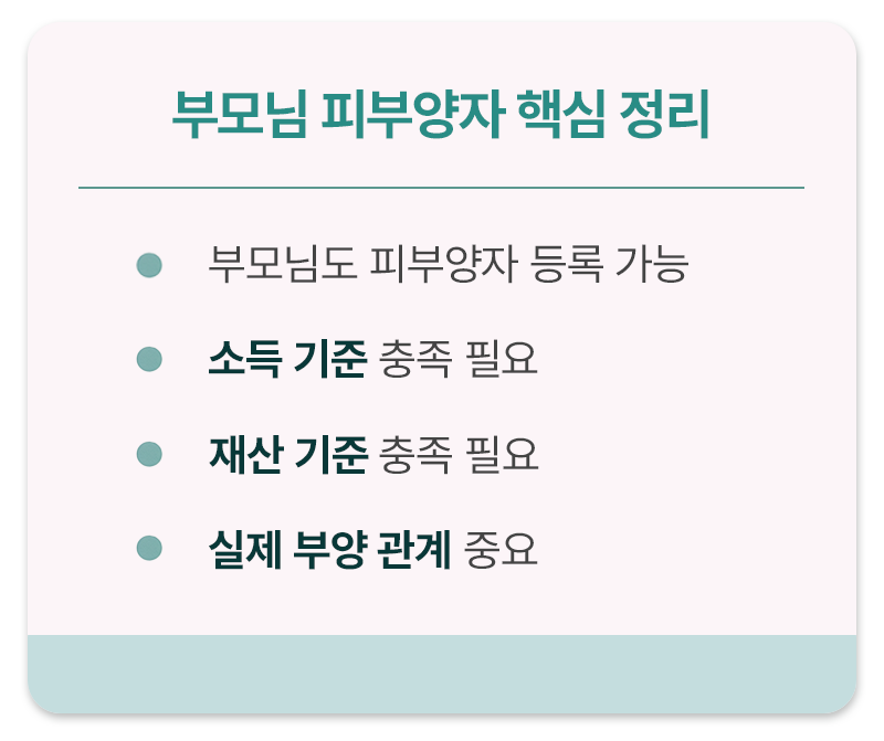 건강보험 피부양자 부모님 등록 핵심 정리 요약 카드