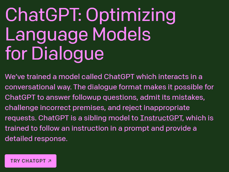 챗 GPT(ChatGPT) 소개 페이지