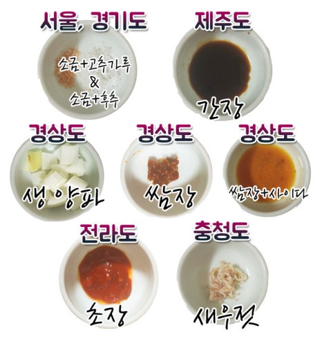 지역별 순대 찍어먹는 양념