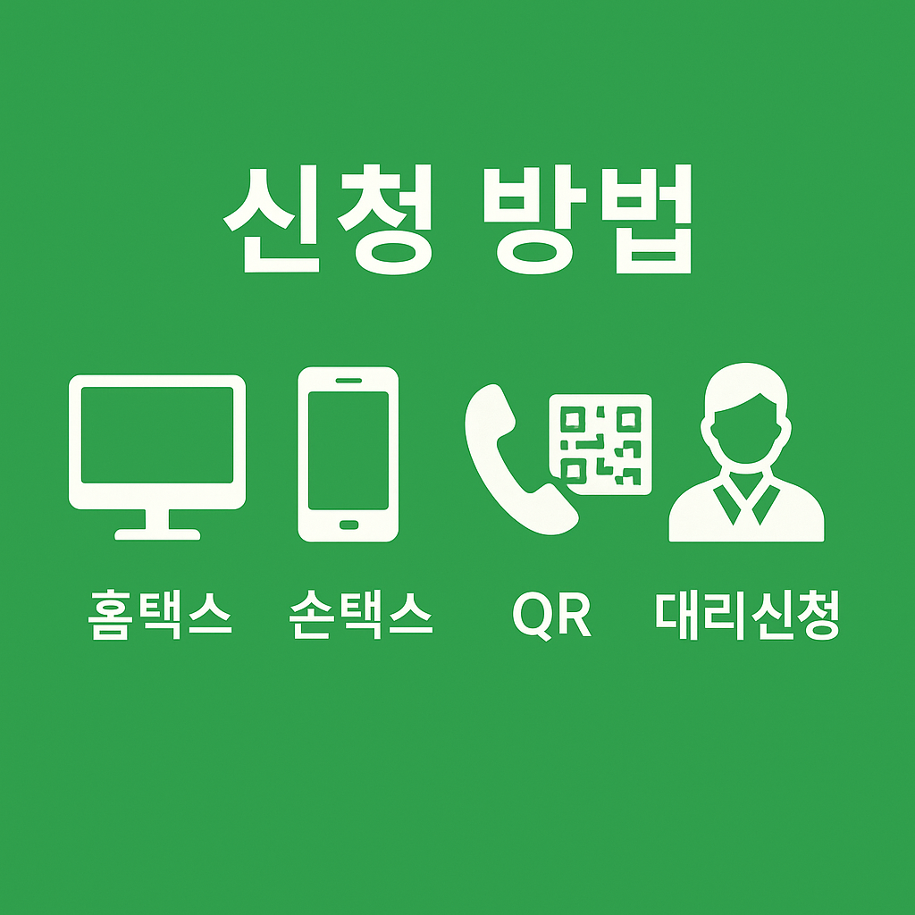 홈택스, 손택스, QR 코드, 전화, 대리신청 등 근로장려금 기한 후 신청 가능한 다양한 방법을 시각적으로 표현한 인포그래픽 이미지
