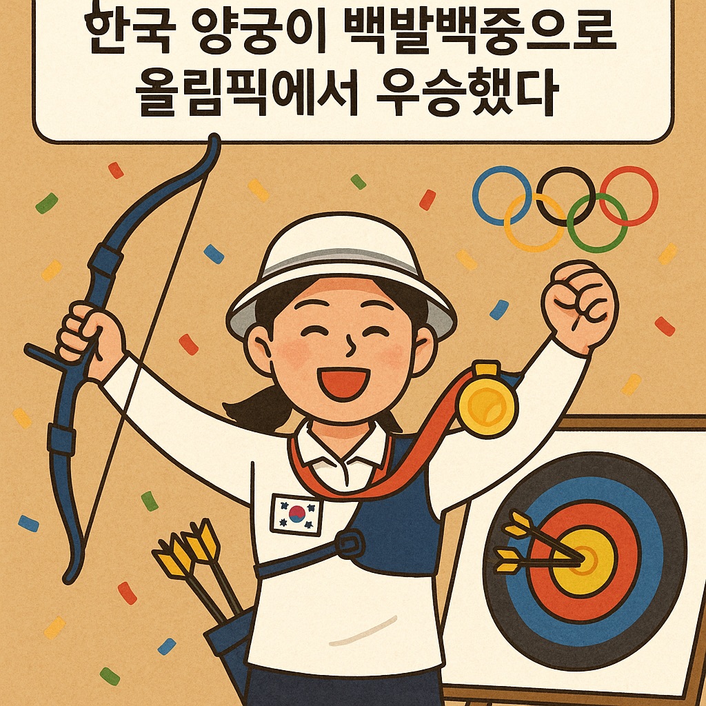 백발백중 사자성어와 양궁 우승 이미지