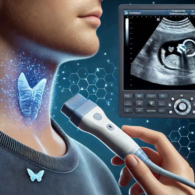 갑상선 검사를 하고 있는 남성의 모습.