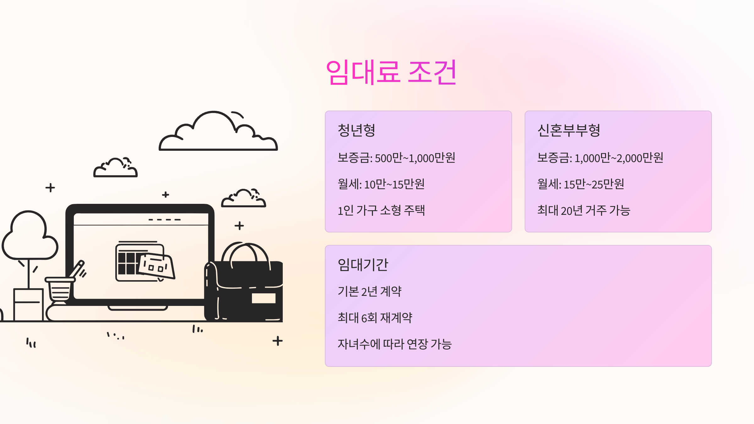 보증금 + 월세 모두 저렴하게 시작 가능!