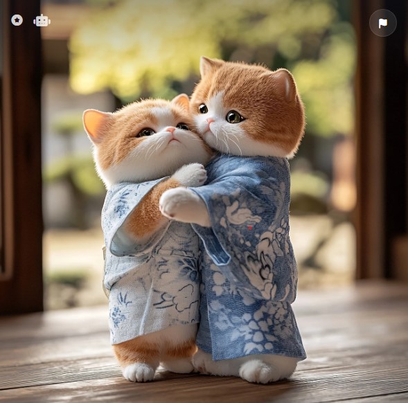 서로 안아주고 있는 고양이 두 마리