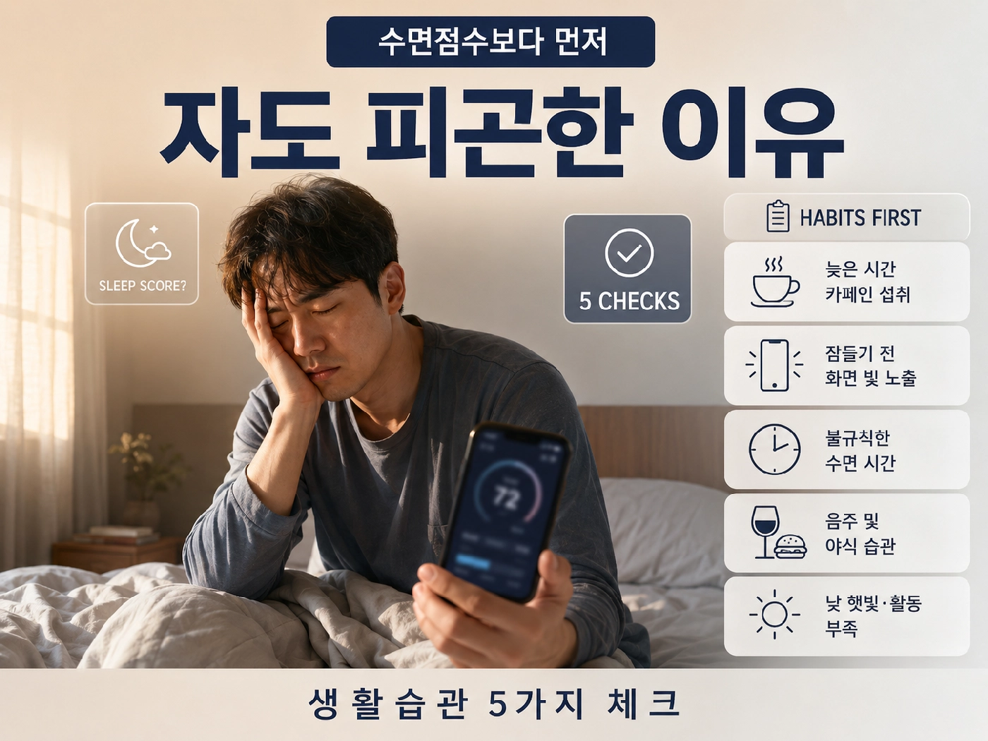 잠을 자도 피곤한 이유, 수면점수보다 먼저 확인할 생활습관 5가지