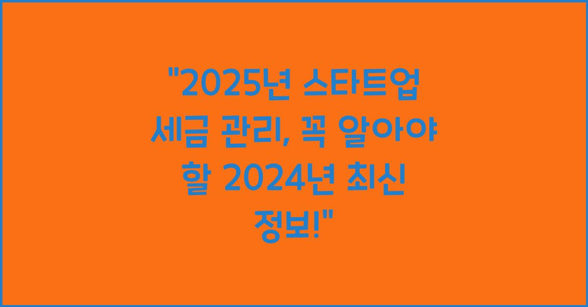 2025년 스타트업 세금 관리