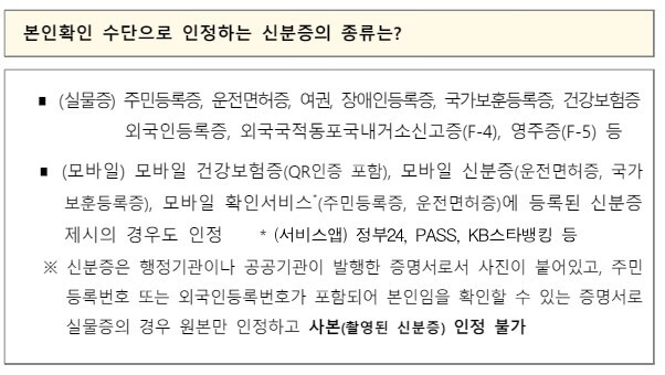 본인확인 수단 인정 신분증