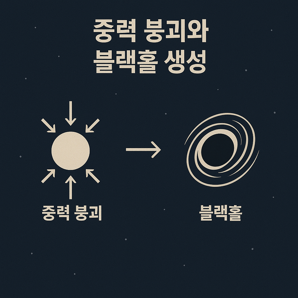 중력 붕괴와 블랙홀 생성 이미지