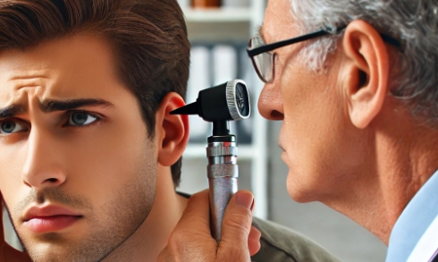 이비인후과에서 귀 검진을 받는 환자