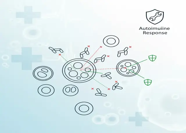 하시모토 갑상선염의 자가면역 반응을 설명하는 의료 일러스트 이미지