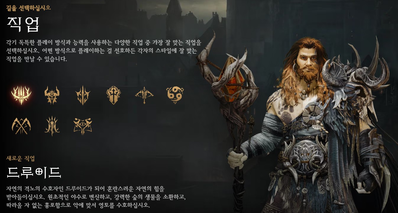 디아블로 이모탈 드루이드 직업 설명과 캐릭터 일러스트